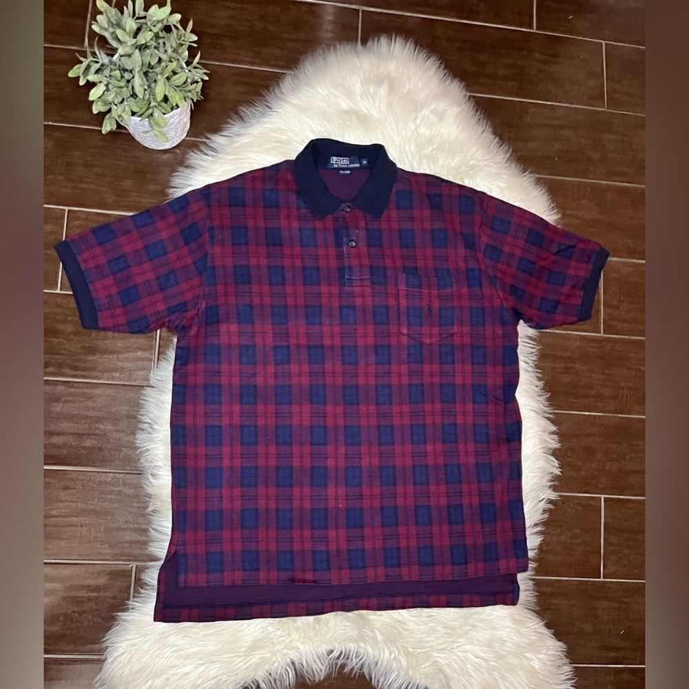Polo Ralph Lauren Burgundy/Navy plaid polo sz XL